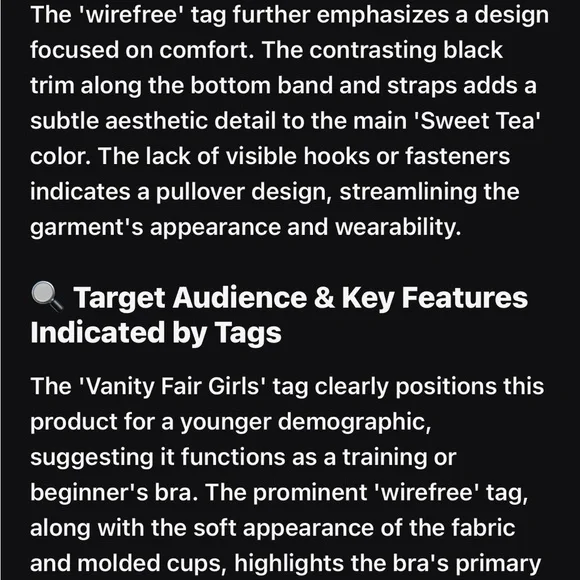 Vanity Fair Teens Wirefree Tan & Black Bra - Picture 9 of 11